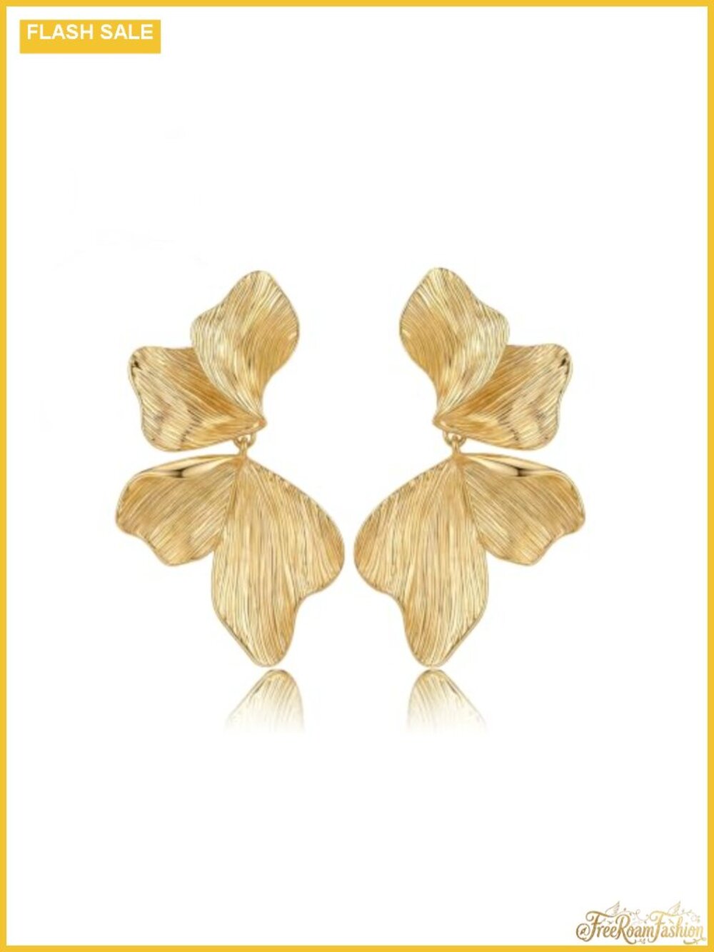 33K Gold Plated Brass Flower Drop Earrings for Women